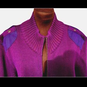 RALPH LAUREN s3X magenta full zip cardigan-purple shoulder patches-looks NEW!